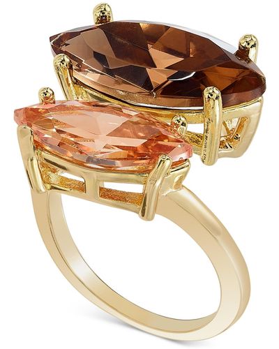 INC International Concepts Gold-tone Crystal & Cubic Zirconia Double Stone Ring - Metallic