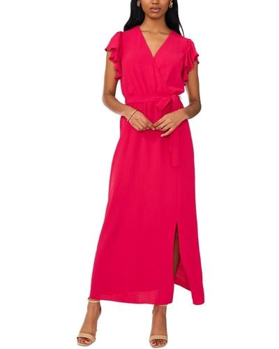 Msk V-neck Flutter-sleeve Belted Maxi Dress - Pink
