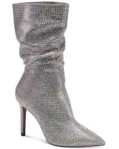 Thalia Sodi Raquell Rhinestone Slouch Dress Boots - Gray