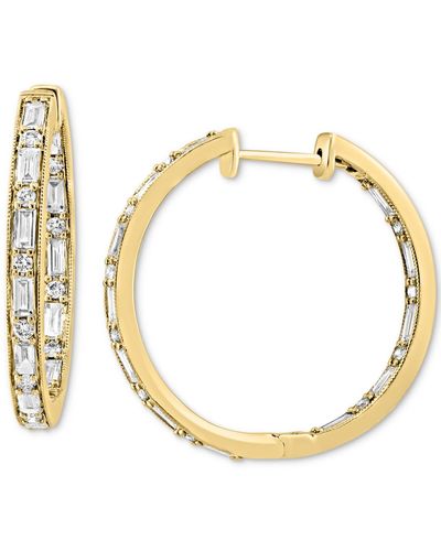 Effy Effy® Diamond Baguette & Round In & Out Small Hoop Earrings (1-1/5 Ct. T.w.) In 14k Gold, 1" - Metallic
