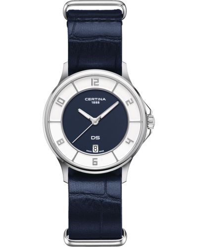 Certina Swiss Ds-6 Leather Strap Watch 35mm - Blue