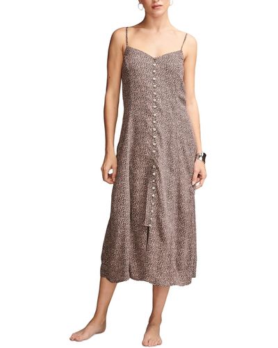 Lucky Brand Printed Button-front Midi Slip Dress - Brown