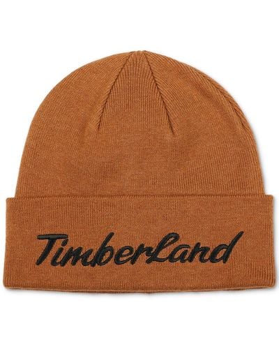 Timberland Cuffed Embroidered Logo Beanie - Brown