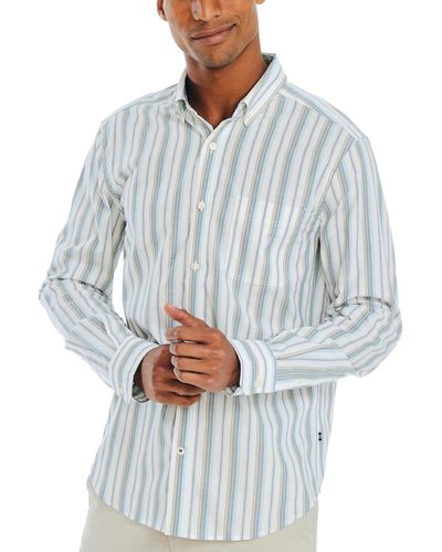 Nautica Striped Long-sleeve Button-up Shirt - Gray