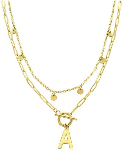 Adornia Tarnish Resistant 14k -plated Confetti And Paperclip Layered Initial toggle Necklace - Metallic