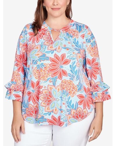 Ruby Rd. Plus Size Bold Floral Puff Print Top - Red