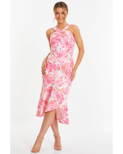 Quiz Floral Halter Midi Dress - Pink