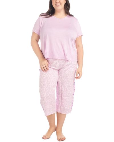 Muk Luks Plus Size 2-pc. Coastal Life Cropped Pajamas Set - Pink