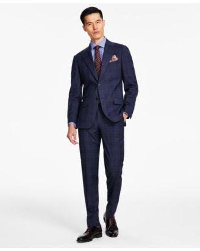Tallia Slim Fit Stretch Plaid Suit Separates - Blue