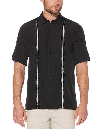 Cubavera Big & Tall Stripe Short Sleeve Shirt - Black