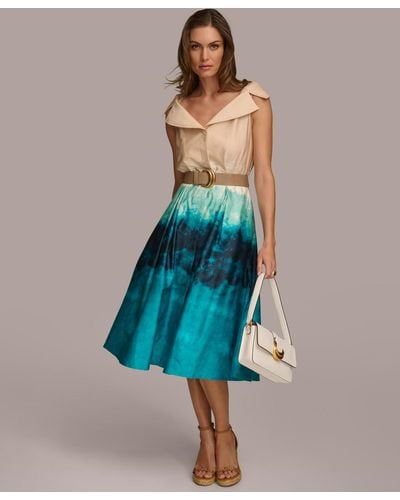 Donna Karan Belted A-line Dress - Blue