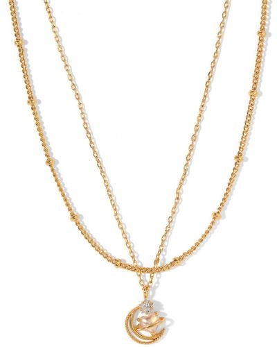 Girls Crew Crystal Opalescent Celestial Luna Love Layered Necklace - White
