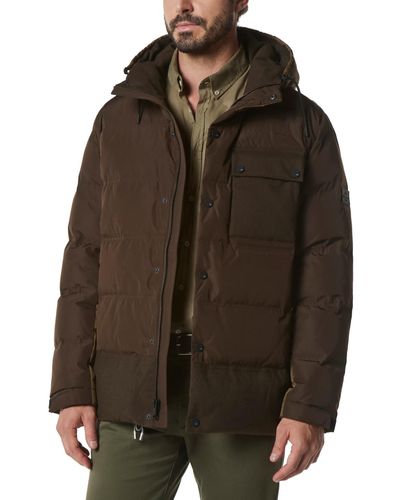 Marc New York Halifax Fabric Blocked Quilted Hooded Trucker Jacket - Brown