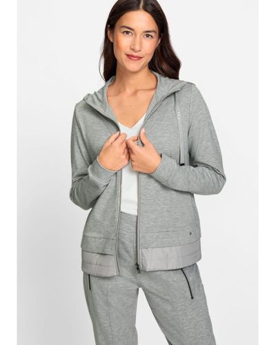 Olsen Mixed Media Long Sleeve Jersey Knit Zip Front Hoodie - Gray