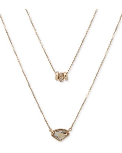DKNY Gold-tone Crystal Layered Pendant Necklace - White