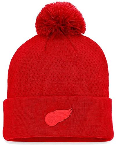Fanatics Detroit Wings Authentic Pro Road Cuffed Knit Hat - Red