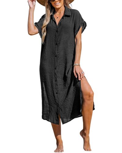 CUPSHE Selina Buttoned Cover-up Shirt Dress - Black