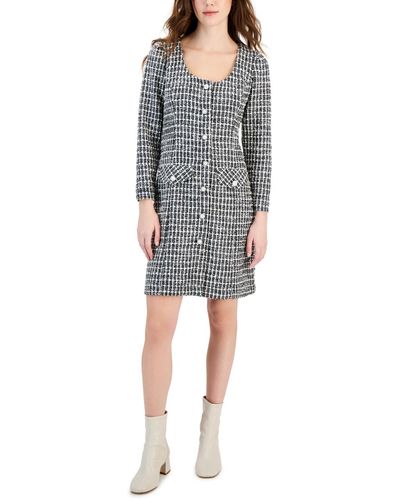 Taylor Tweed Boucle-knit Button-front Dress - Gray