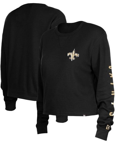 KTZ New Orleans Saints Thermal Crop Long Sleeve T-shirt - Black