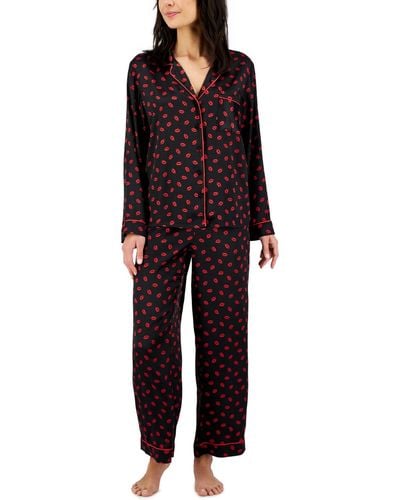 INC International Concepts Satin Notch Collar Pajama Set - Black