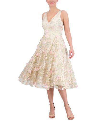 Eliza J Textured Floral Midi Dress - Natural