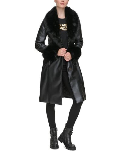 Karl lagerfeld paris faux leather trim faux fur coat Outlet