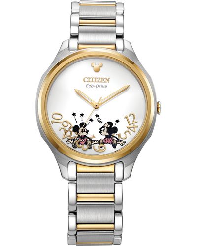 Citizen Disney By Falling Mickey & Minnie Stainless Steel Bracelet Watch 35mm - Metallic