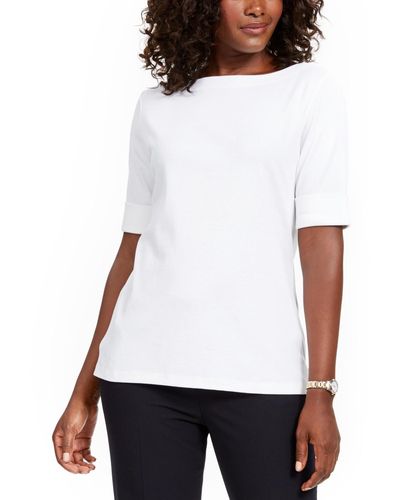 Karen Scott Petite Cotton Elbow-sleeve T-shirt - White