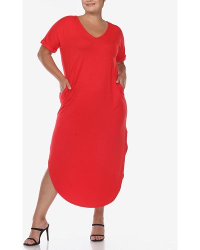 White Mark Plus Size Short Sleeve V-neck Maxi Dress - Red