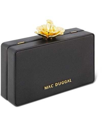 Mac Duggal Nappa Leather Gold Rose Detail Box Clutch Bag - Gray