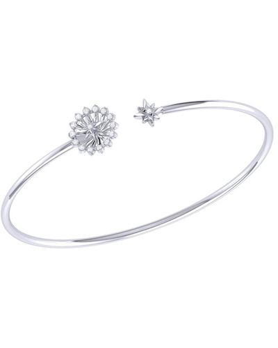 LuvMyJewelry Starburst Design Sterling Silver And Diamond Adjustable Cuff - White