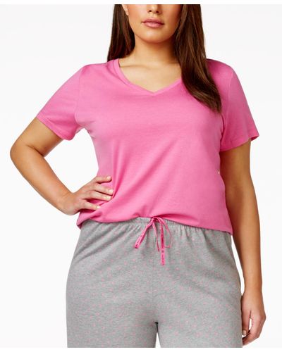 Hue Plus Size V-neck Pajama Top - Pink