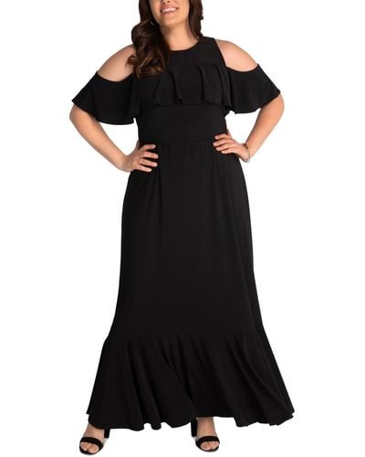 Kiyonna Plus Size Piper Cold-shoulder Maxi Dress - Black