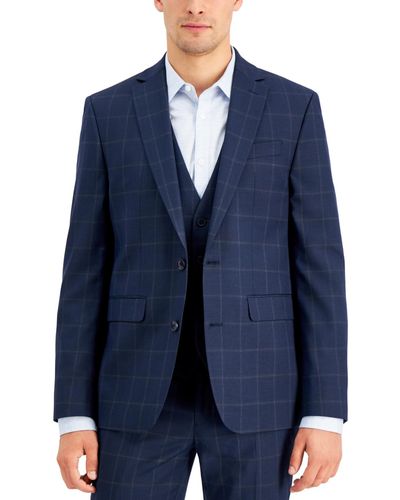 INC International Concepts Slim-fit Blue Windowpane Plaid Suit Jacket