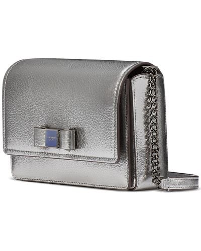 Kate Spade Morgan Bow Embellished Metallic Leather Flap Chain Wallet - Gray