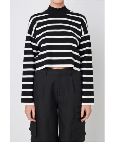 Grey Lab Striped Cropped Sweater - Black
