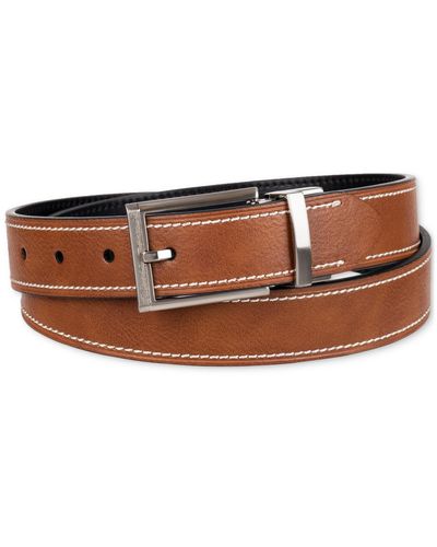 Club Room Two-in-one Reversible Contrast Stitch Belt - Brown