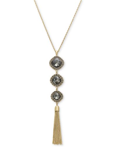 INC International Concepts Triple Stone Fringe Lariat Necklace - Metallic