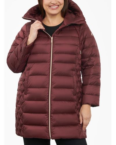 Michael Kors Plus Size Hooded Down Packable Puffer Coat, Created For Macy's - Red