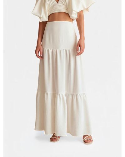 Nanas Pleated Mid-rise Summer Maxi Skirt - White