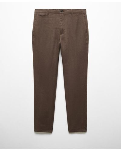 Mango Slim-fit 100% Linen Pants - Brown