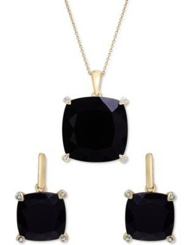 Macy's Onyx Diamond Accent Necklace Earrings Collection In 14k Gold Plated - Black