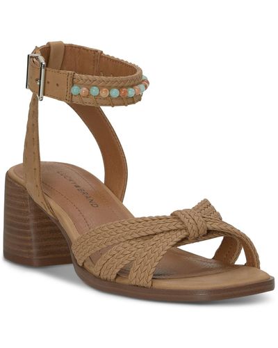 Lucky Brand Jathan Beaded Ankle-strap Block-heel Sandals - Brown