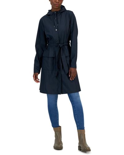 Rains Curve Hooded Belted Waterproof Raincoat - Blue