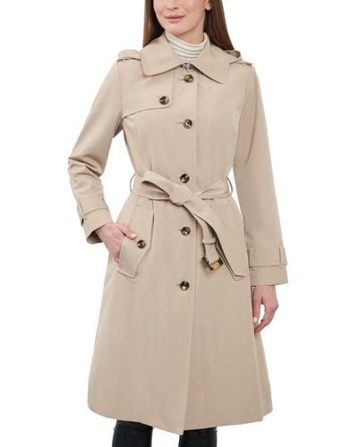 London Fog Single-breasted Hooded Trench Coat - Natural