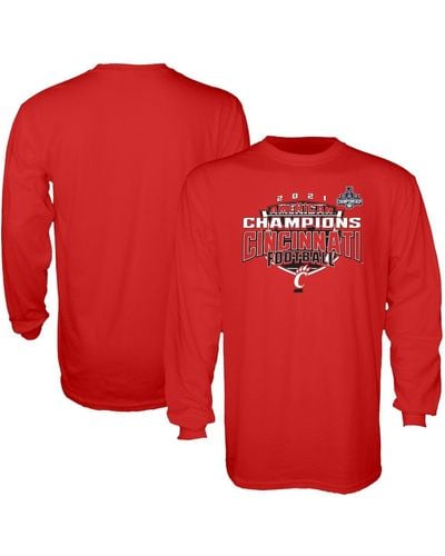 Blue 84 Cincinnati Bearcats 2021 Aac Football Conference Champions Locker Room Long Sleeve T-shirt - Red