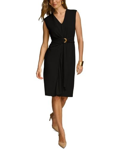 Donna Karan V-neck O-ring Twist-front Dress - Black