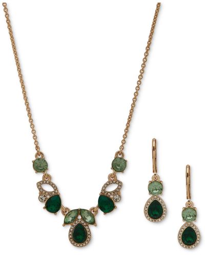 Anne Klein Crystal & Stone Cluster Statement Necklace & Drop Earrings Set - Metallic