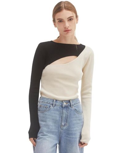 Crescent Carly Color Block Knit Top - White