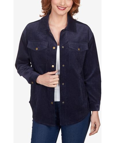 Ruby Rd. Petite Button Up Solid Corduroy Shacket - Blue